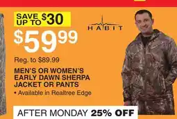 Dunham's Sports MEN'S OR WOMEN'S EARLY DAWN SHERPA JACKET OR PANTS offer
