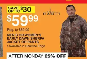 Dunham's Sports MEN'S OR WOMEN'S EARLY DAWN SHERPA JACKET OR PANTS offer
