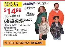 Dunham's Sports SHERPA LINED FLEECE FOR THE FAMILY offer