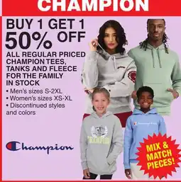 Dunham's Sports CHAMPION TEES, TANKS AND FLEECE FOR THE FAMILY IN STOCK offer