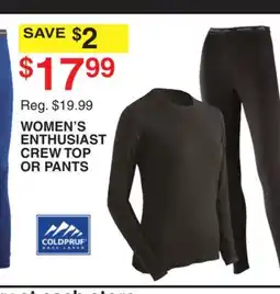 Dunham's Sports COLDPRUF WOMEN'S ENTHUSIAST CREW TOP OR PANTS offer