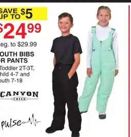 Dunham's Sports CANYON YOUTH BIBS OR PANTS offer