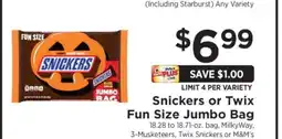 ShopRite Snickers or Twix Fun Size Jumbo Bag offer