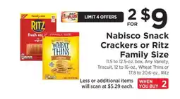ShopRite Nabisco Snack Crackers or Ritz Family Size offer