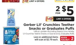 ShopRite Gerber Lil' Crunchies Teether Snacks or Graduates Puffs offer