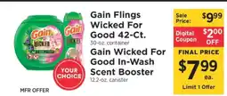 ShopRite Gain Flings Wicked For Good 42-Ct. / Gain Wicked For Good In-Wash Scent Booster offer