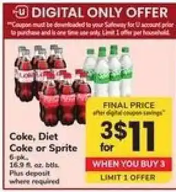Safeway Coke, Diet Coke Or Sprite offer