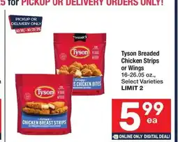 Albertsons Tyson breaded chicken strips or wings offer