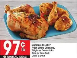 Albertsons Fresh whole chickens, thighs or drumsticks bone-in, value pack limit 2 each offer