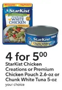 Publix StarKist Chicken Creations or Premium Chicken Pouch 2.6-oz or Chunk White Tuna 5-oz offer