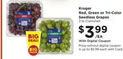 Kroger Kroger Red, Green or Tri-Color Seedless Grapes offer