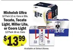 Sellers Bros Michelob Ultra Tecate, Tecate Light, Miller Lite, or Coors Light offer