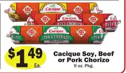 Sellers Bros Cacique Soy, Beef or Pork Chorizo offer