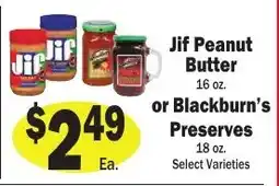 Sellers Bros Jif Peanut Butter or Blackburn's Preserves offer