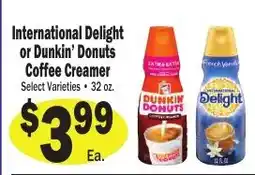 Sellers Bros International Delight or Dunkin' Donuts Coffee Creamer offer