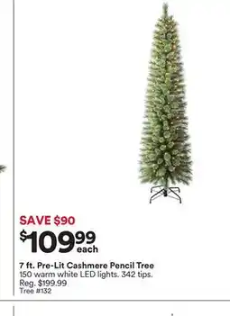 Michaels 7 ft. Pre-Lit cashmere Pencil Tree offer