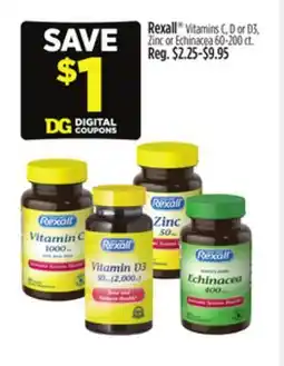 Dollar General Rexall Vitamins C, D or D3, Zinc or Echinacea 60-200 ct offer