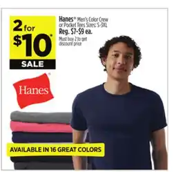Dollar General Hanes Men's Color Crew or Pocket Tees offer