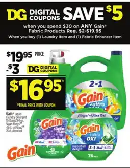 Dollar General Gain Liquid Laundry Detergent, Super Flings! or Flings! offer