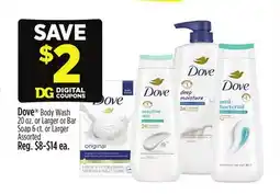 Dollar General Dove Body Wash 20 oz. or Larger or Bar Soap 6 ct. or Larger offer