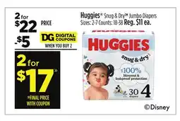 Dollar General Huggies Snug & Dry Jumbo Diapers offer