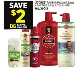 Dollar General Old Spice Total Body Deodorant, Sprays or Body Wash Pumps offer