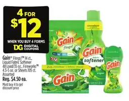 Dollar General Gain Flings TM 14 ct., Liquid Fabric Softener 48 Load/35 oz., Fireworks TM offer