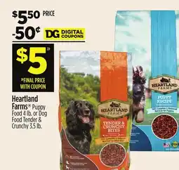 Dollar General Heartland Farms Puppy Food or Dog Food Tender & Crunchy offer
