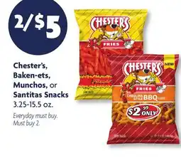 Family Dollar Chester's, Baken-ets, Munchos, or Santitas Snacks offer