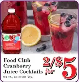 Harvest Foods Food Club Cranberry Juice Cocktails offer