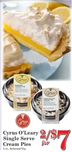 Harvest Foods Cyrus O'Leary Single Serve Cream Pies offer