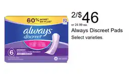 Walgreens Always Discreet Pads offer