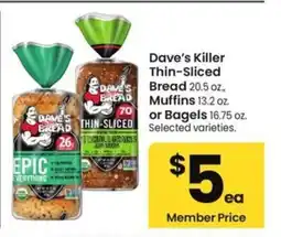 Safeway Dave's Killer Thin-Sliced Bread Muffins or Bagels offer