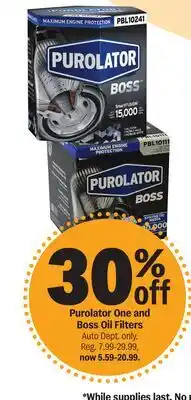 Meijer Purolator One and Boss Oil Filters offer