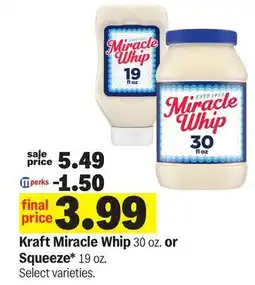 Meijer Kraft Miracle Whip 30 oz. or Squeeze 19 oz offer