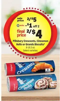 Meijer Pillsbury Crescents, Cinnamon Rolls or Grands Biscuits offer