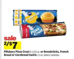 Meijer Pillsbury Pizza Crust 8-13.8 oz. or Breadsticks, French Bread or Cornbread Swirls 11 oz offer
