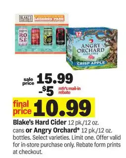 Meijer Blake's Hard Cider 12 pk./12 oz. cans or Angry Orchard* 12 pk./12 oz. bottles offer