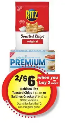 Meijer Nabisco Ritz Toasted Chips 8-8.1 oz. or Saltines Crackers* 9-17 oz offer