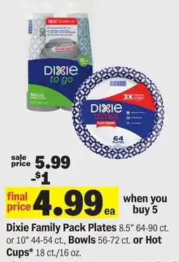 Meijer Dixie Family Pack Plates 8.5 64-90 ct. or 10 44-54 ct., Bowls 56-72 ct. or Hot Cups* 18 ct./16 oz offer