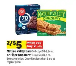 Meijer Nature Valley Bars 5-6 ct./4.59-8.94 oz. or Fiber One Bars* 4-6 ct./3.28-7 oz offer