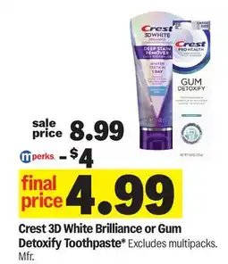 Meijer Crest 3D White Brilliance or Gum Detoxify Toothpaste offer
