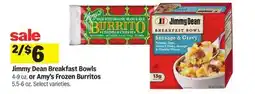 Meijer Jimmy Dean Breakfast Bowls 4-9 oz. or Amy's Frozen Burritos 5.5-6 oz offer