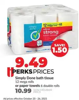 Hy-Vee Simply Done bath tissue 12 mega rolls or paper towels 6 double rolls offer