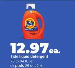 Hy-Vee Tide liquid detergent 73 to 84 fl. oz. or pods 25 to 42 ct offer