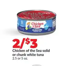 Hy-Vee Chicken of the Sea solid or chunk white tuna offer
