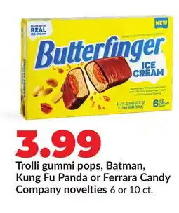 Hy-Vee Trolli gummi pops, Batman, Kung Fu Panda or Ferrara Candy Company novelties offer