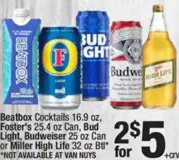 Super King Markets Beatbox Cocktails Foster's Can, Bud Light, Budweiser Can or Miller High Life offer