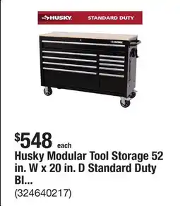 The Home Depot Husky Modular Tool Storage 52 in. W x 20 in. D Standard Duty Black Mobile Workbench Cabinet offer