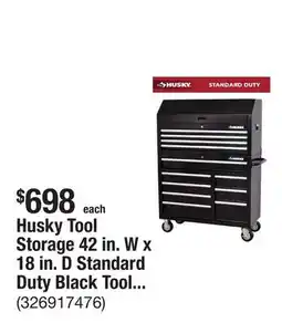 The Home Depot Husky Tool Storage 42 in. W x 18 in. D Standard Duty Black Tool Chest Combo offer